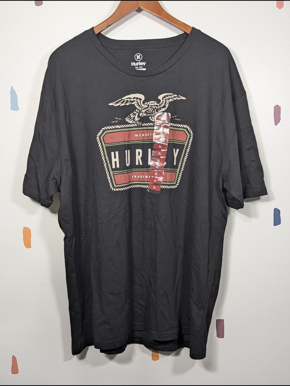 Hurley Black Short-Sleeve Graphic Tee with Eagle Crest